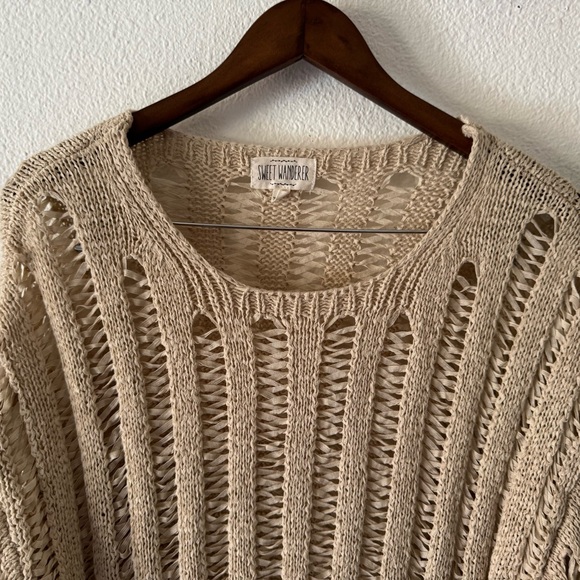 Sweet Wanderer Boho Cottagecore Crochet Top Cream Tan XL Grunge Distressed - Picture 3 of 12